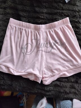 Juicy Couture Light Pink Ribbed Lounge Shorts with Rhinestone Logo